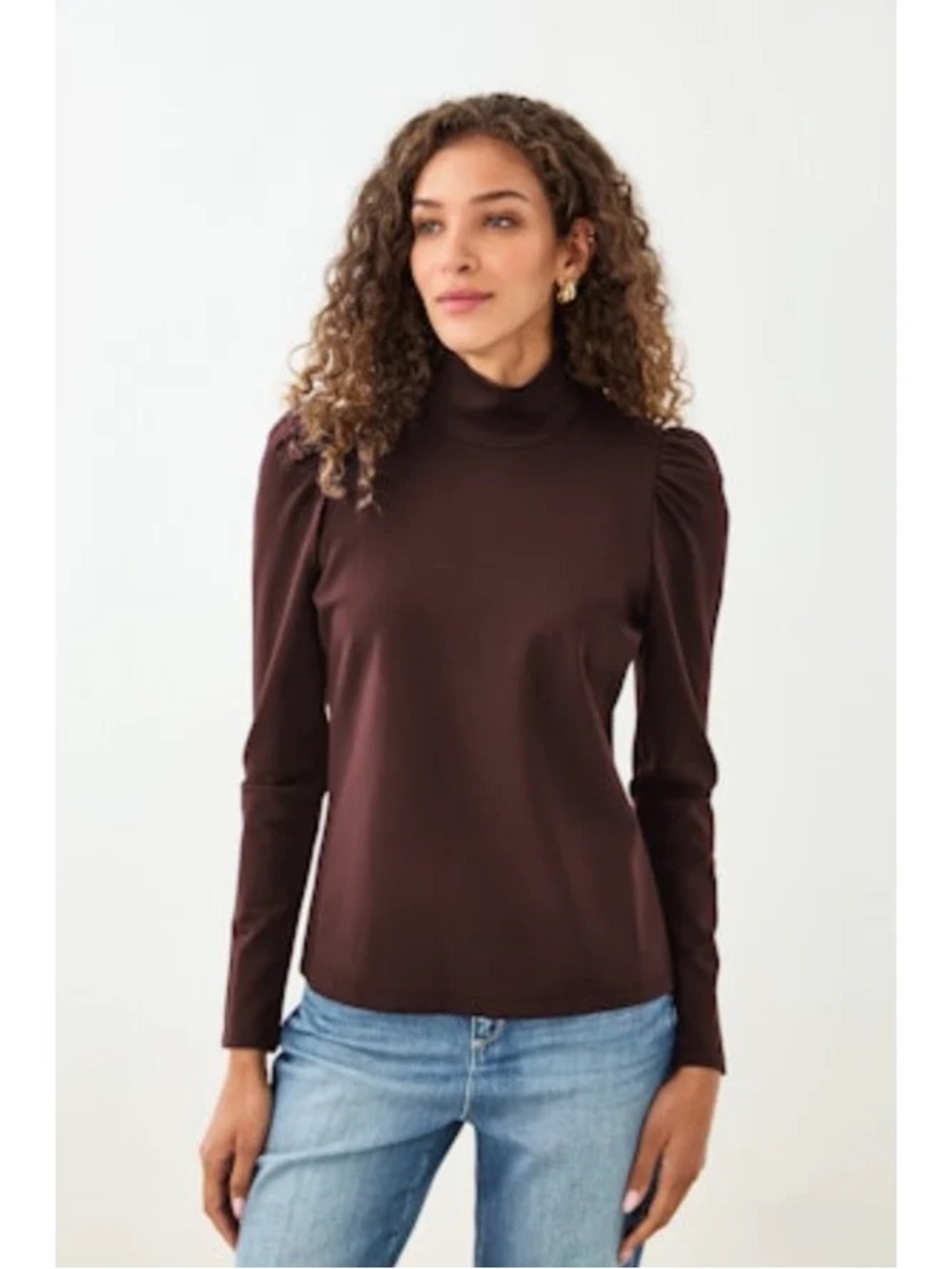 Cartolina Nantucket Stretch Ponte Blouse Long Sleeve Puff Mockneck Turtleneck S
